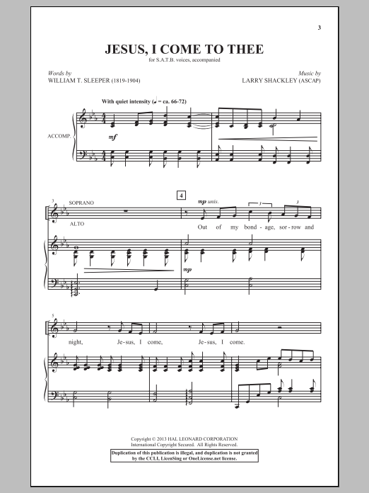 William T. Sleeper Jesus, I Come Sheet Music Notes & Chords for SATB - Download or Print PDF