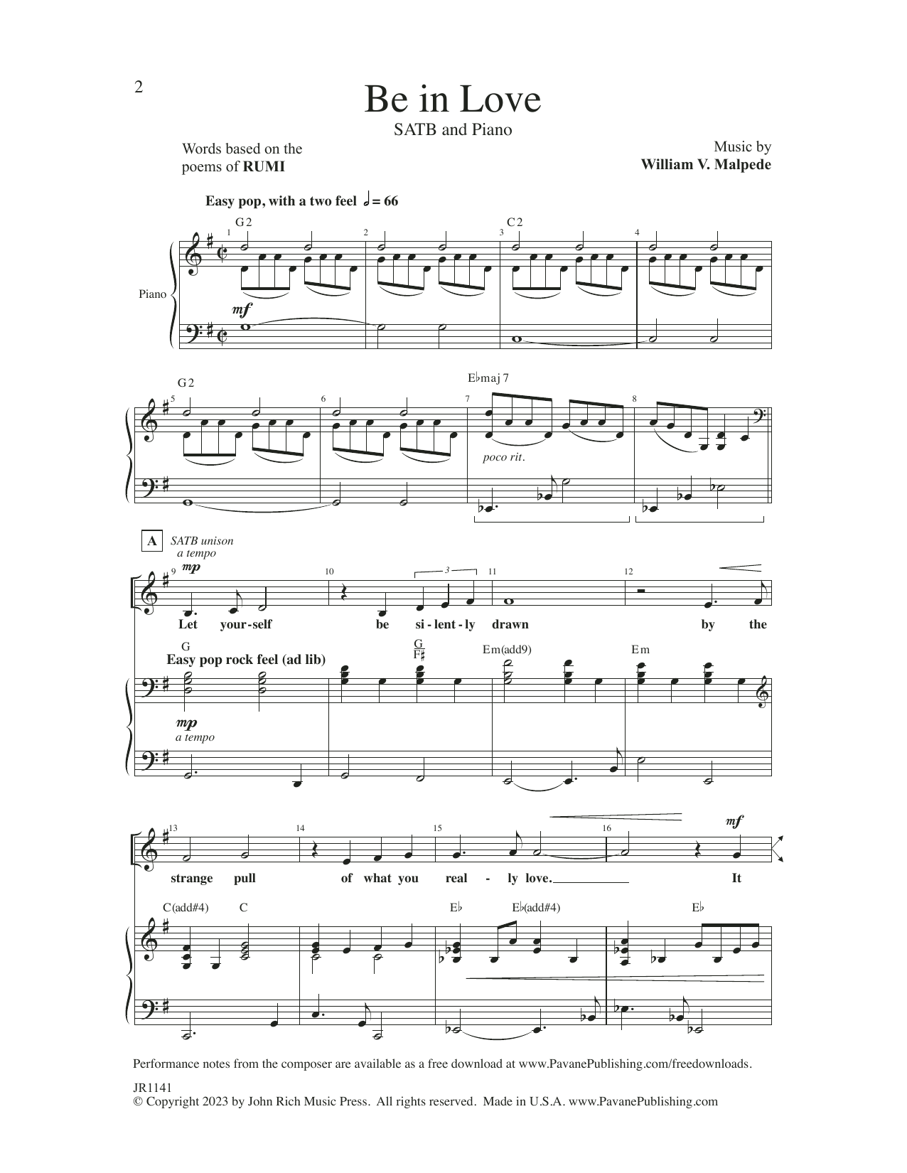 William V. Malpede Be In Love Sheet Music Notes & Chords for SATB Choir - Download or Print PDF