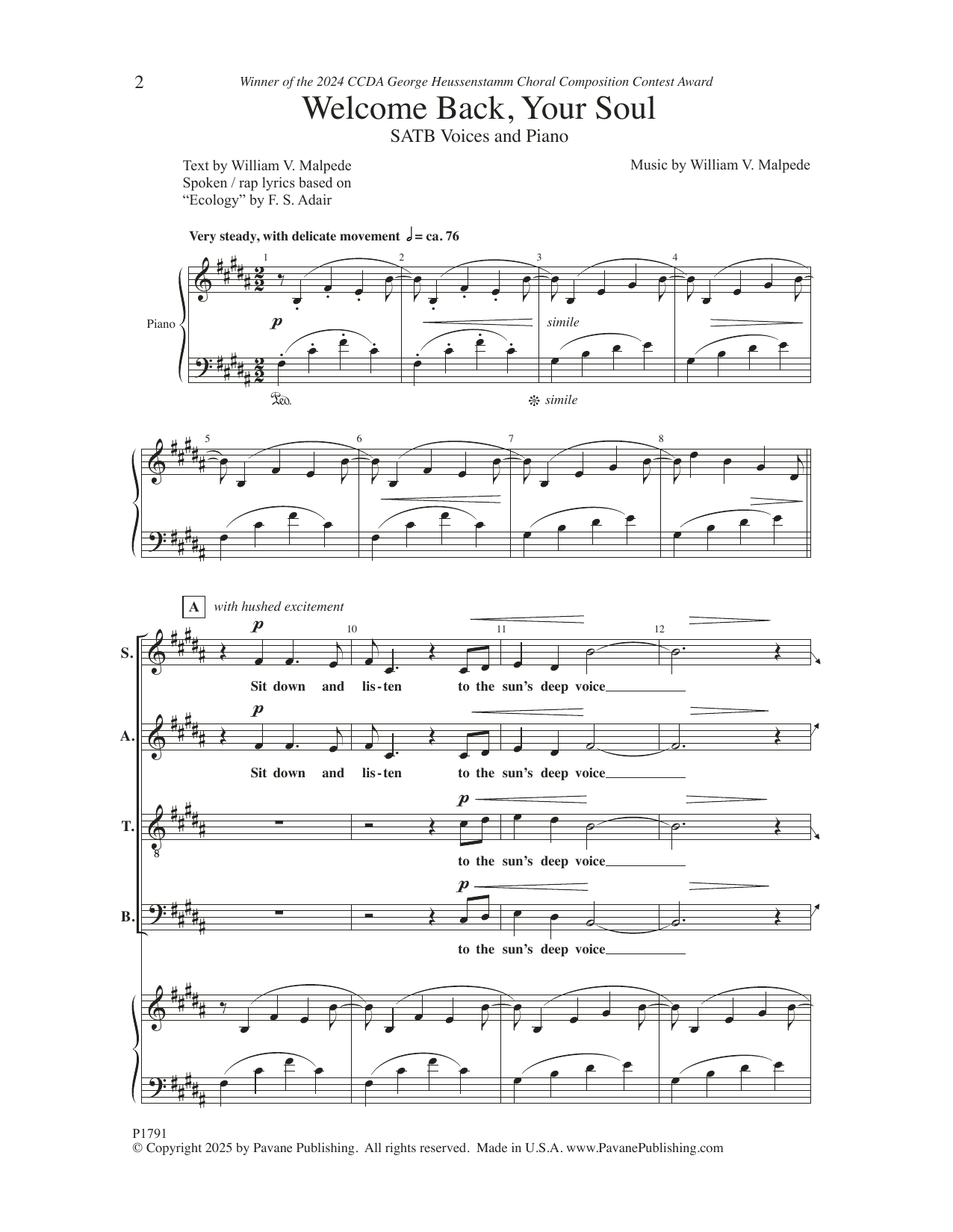 William V. Malpede Welcome Back, Your Soul Sheet Music Notes & Chords for SATB Choir - Download or Print PDF