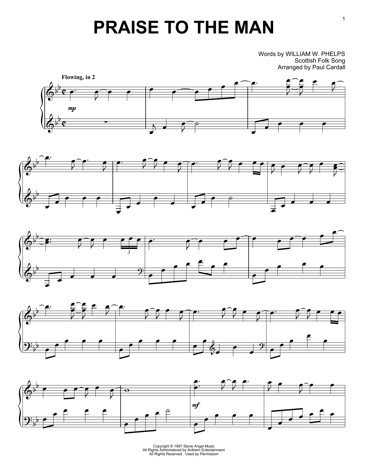 William W. Phelps Praise To The Man (arr. Paul Cardall) Sheet Music Notes & Chords for Piano Solo - Download or Print PDF