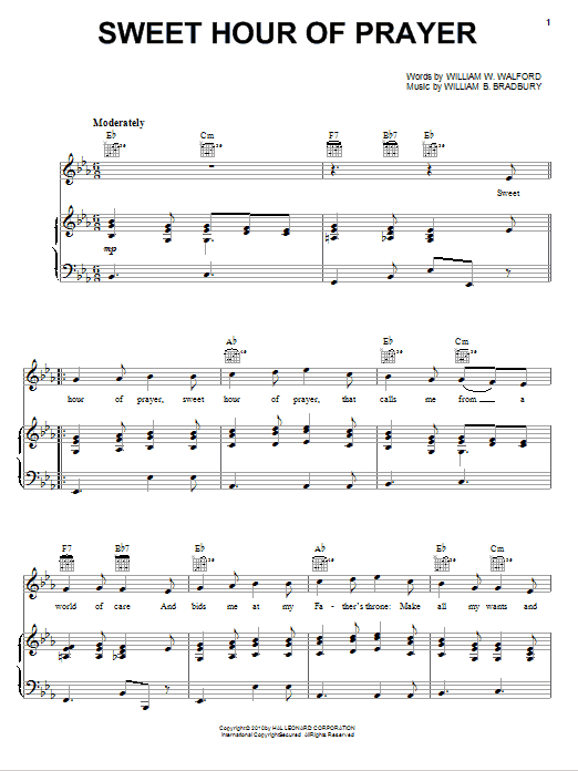 William W. Walford Sweet Hour Of Prayer Sheet Music Notes & Chords for Piano, Vocal & Guitar (Right-Hand Melody) - Download or Print PDF