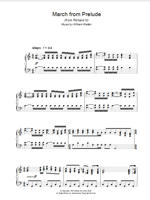 William Walton Prelude (from Richard III) Sheet Music Notes & Chords for Piano Solo - Download or Print PDF