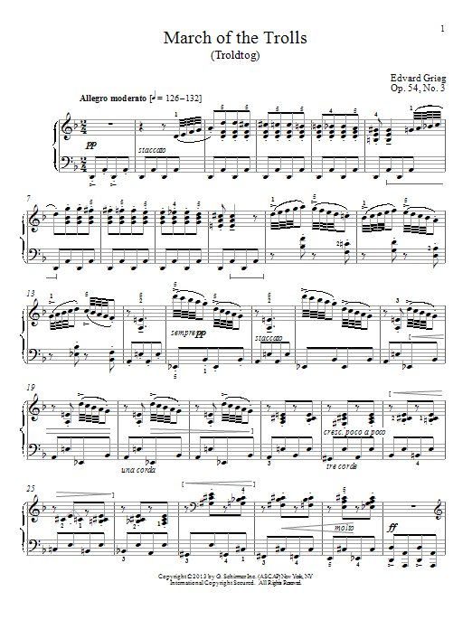 William Westney March Of The Trolls (Troldtog), Op. 54, No. 3 Sheet Music Notes & Chords for Piano - Download or Print PDF