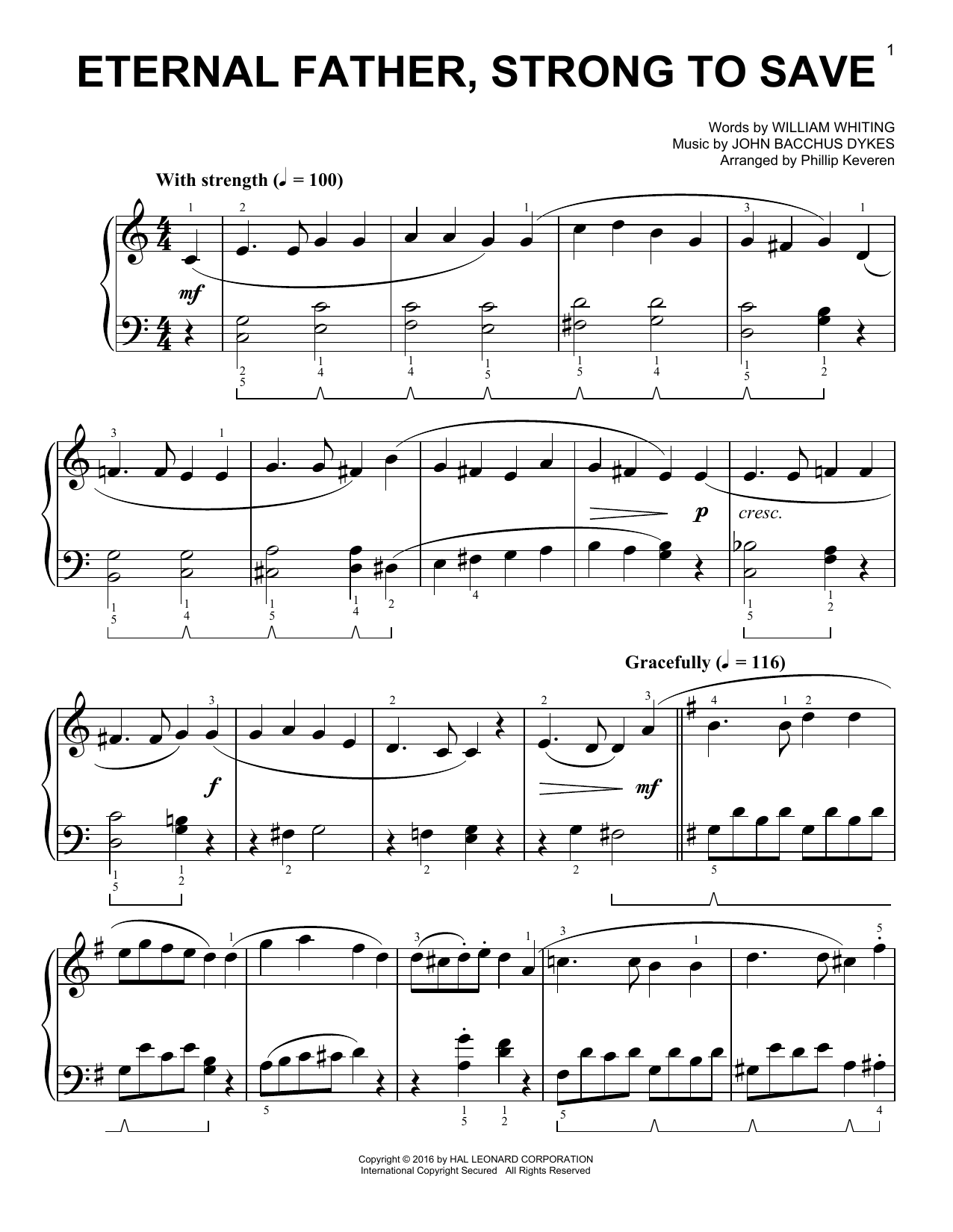 William Whiting Eternal Father, Strong To Save [Classical version] (arr. Phillip Keveren) Sheet Music Notes & Chords for Easy Piano - Download or Print PDF