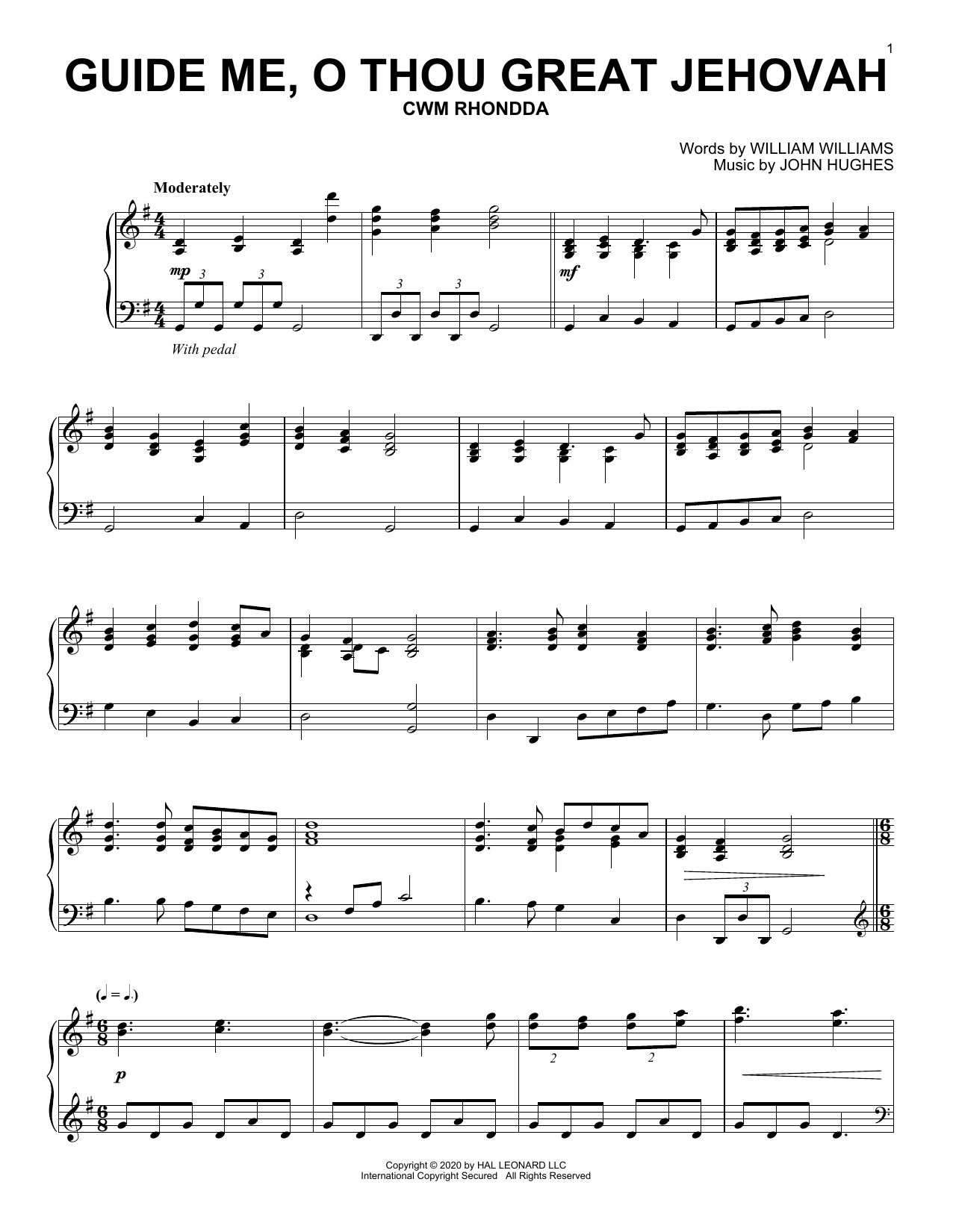 William Williams and John Hughes Guide Me, O Thou Great Jehovah Sheet Music Notes & Chords for Piano Solo - Download or Print PDF