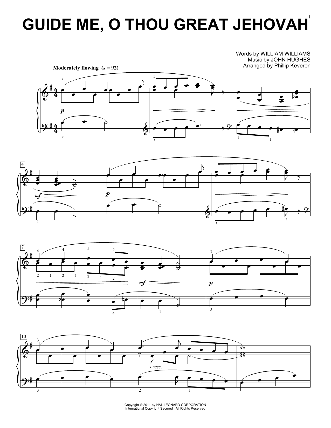 William Williams Guide Me, O Thou Great Jehovah [Classical version] (arr. Phillip Keveren) Sheet Music Notes & Chords for Piano - Download or Print PDF