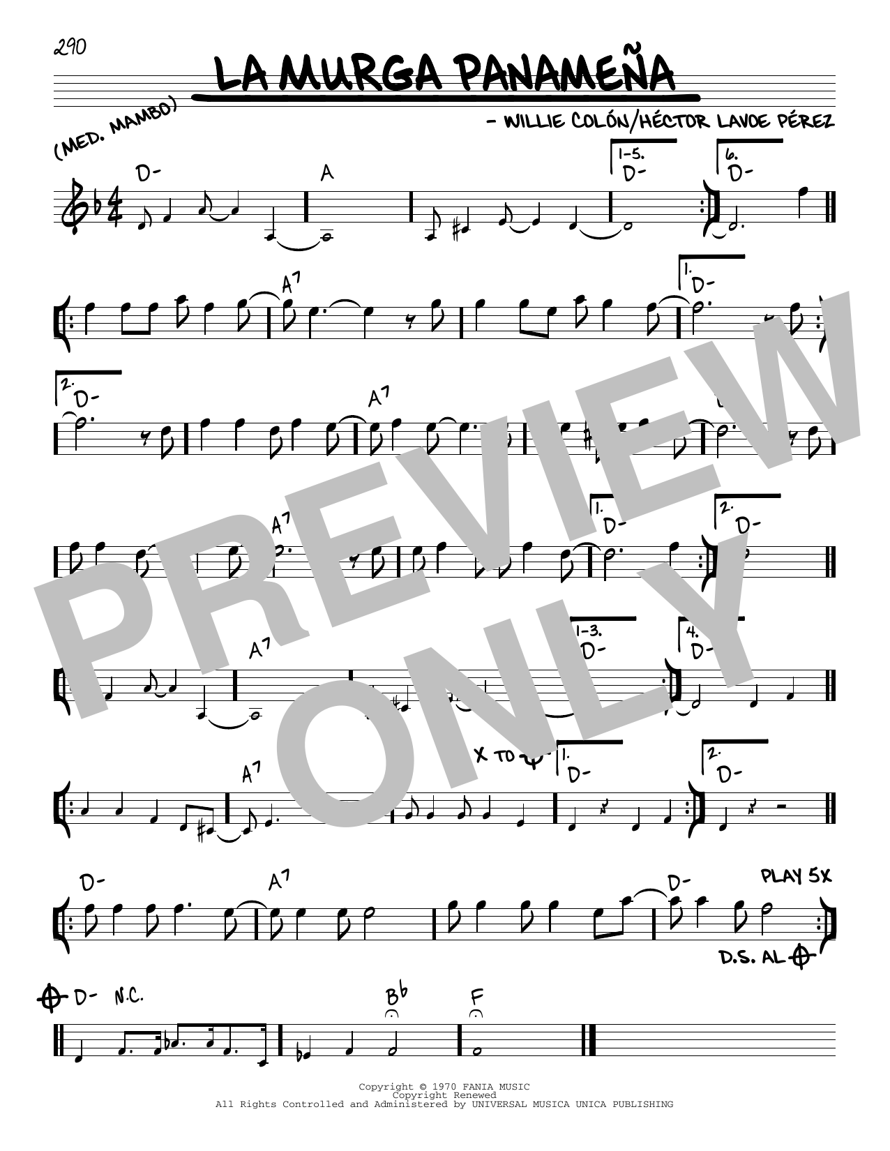 Willie Colon La Murga Panamena Sheet Music Notes & Chords for Real Book – Melody & Chords - Download or Print PDF