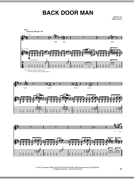 Willie Dixon Back Door Man Sheet Music Notes & Chords for Guitar Tab - Download or Print PDF