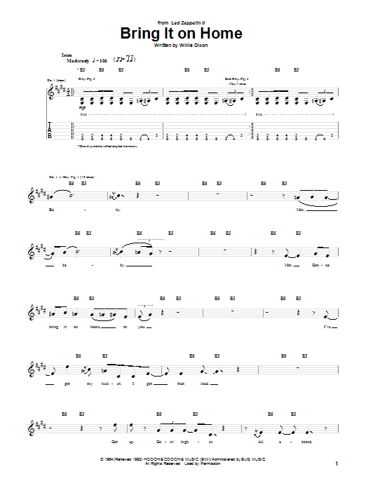 Willie Dixon Bring It On Home Sheet Music Notes & Chords for Guitar Tab - Download or Print PDF