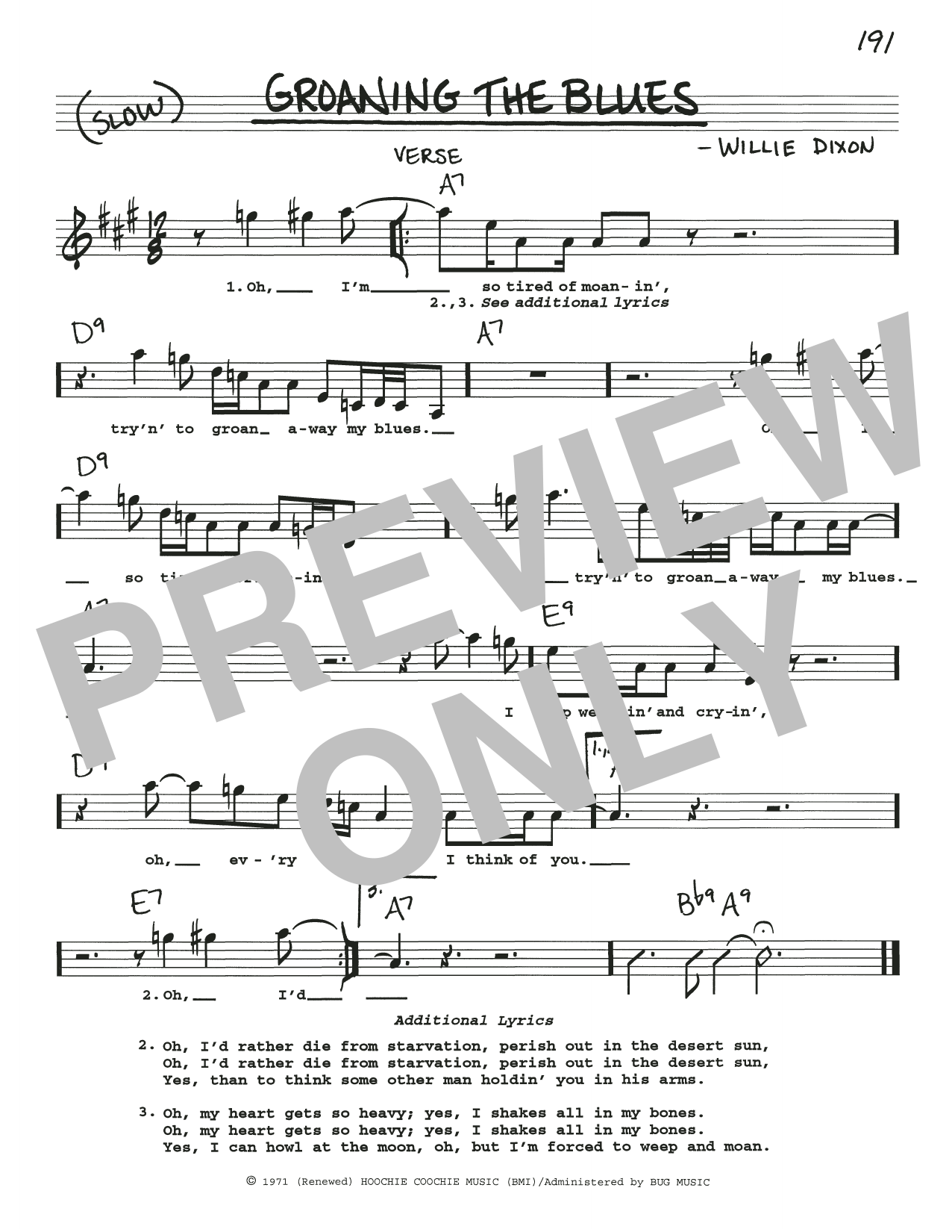 Willie Dixon Groaning The Blues Sheet Music Notes & Chords for Real Book – Melody, Lyrics & Chords - Download or Print PDF