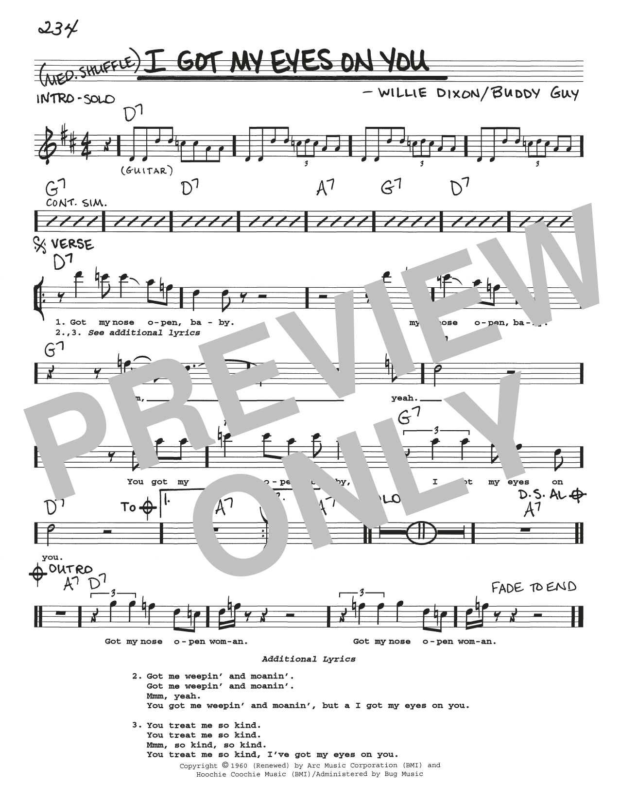 Willie Dixon I Got My Eyes On You Sheet Music Notes & Chords for Real Book – Melody, Lyrics & Chords - Download or Print PDF