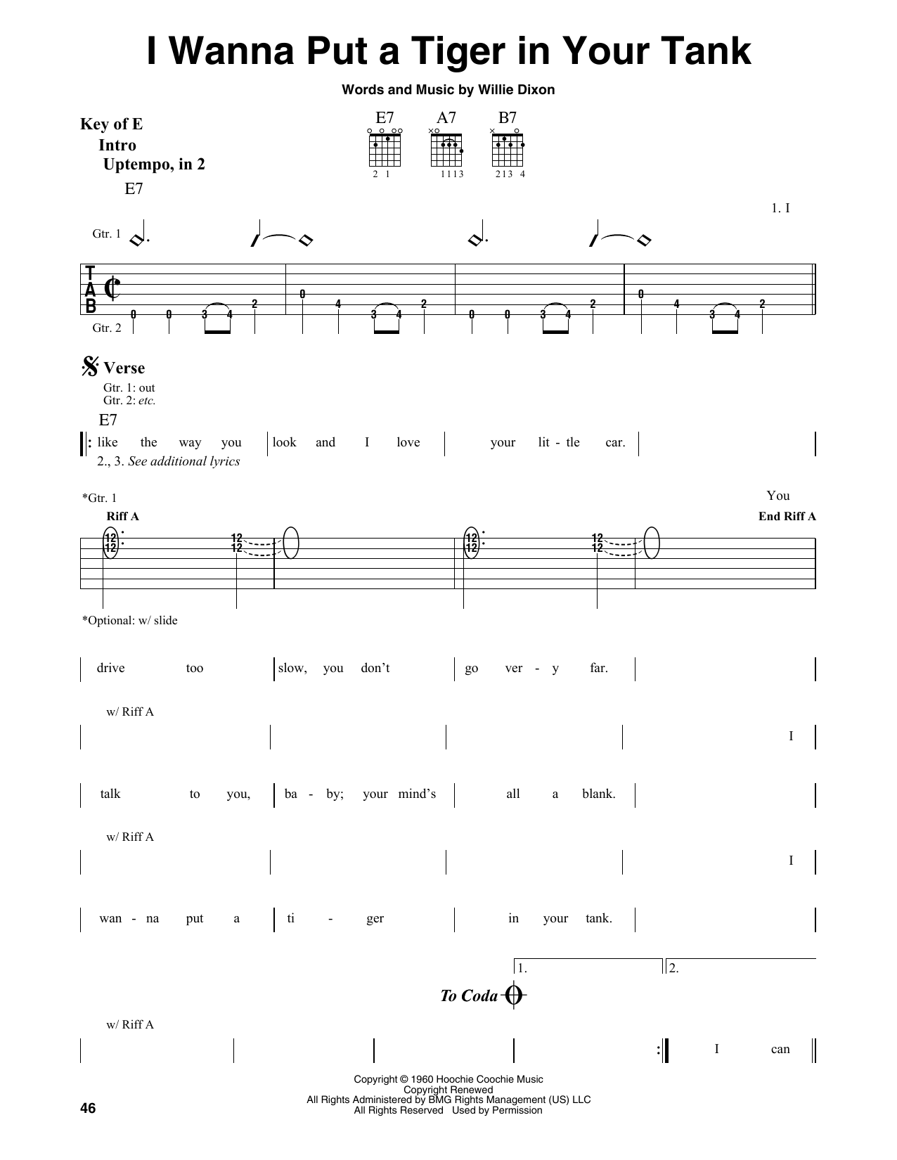 Willie Dixon I Wanna Put A Tiger In Your Tank Sheet Music Notes & Chords for Guitar Lead Sheet - Download or Print PDF