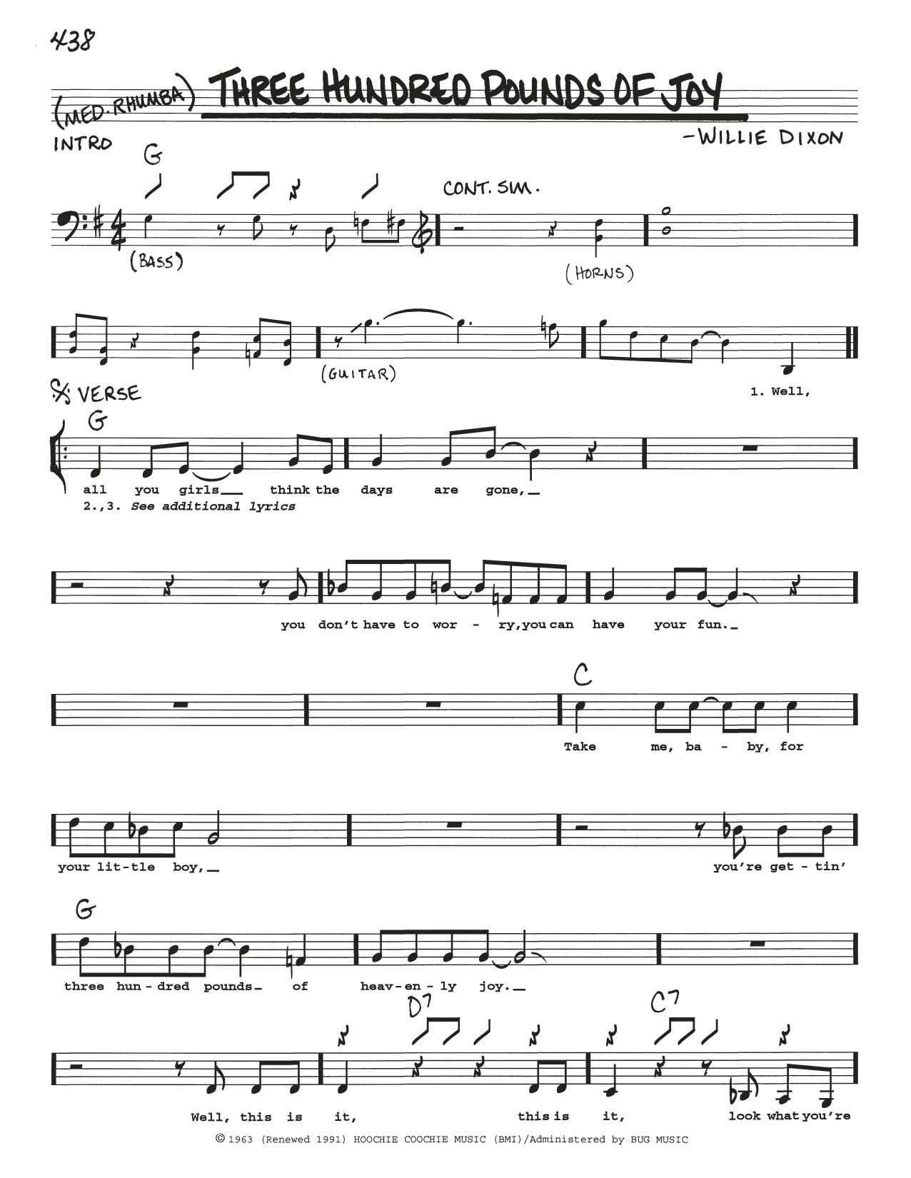 Willie Dixon Three Hundred Pounds Of Joy Sheet Music Notes & Chords for Real Book – Melody, Lyrics & Chords - Download or Print PDF