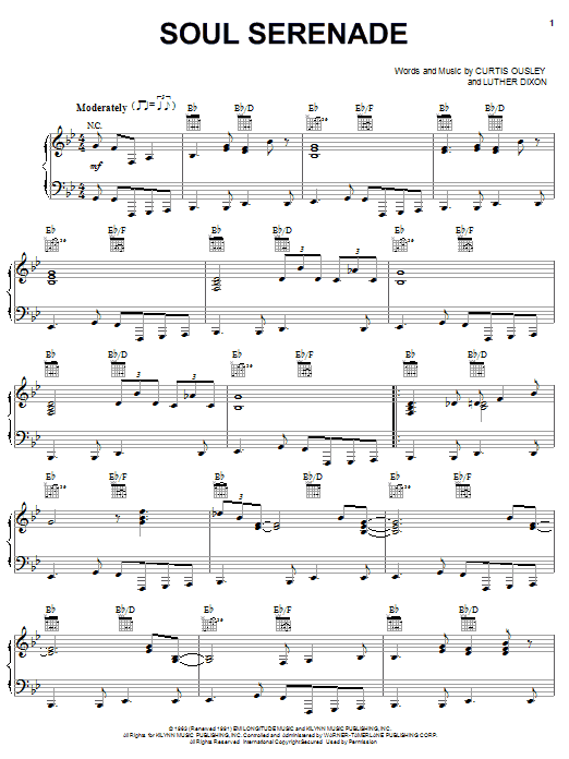 Willie Mitchell Soul Serenade Sheet Music Notes & Chords for Piano, Vocal & Guitar (Right-Hand Melody) - Download or Print PDF