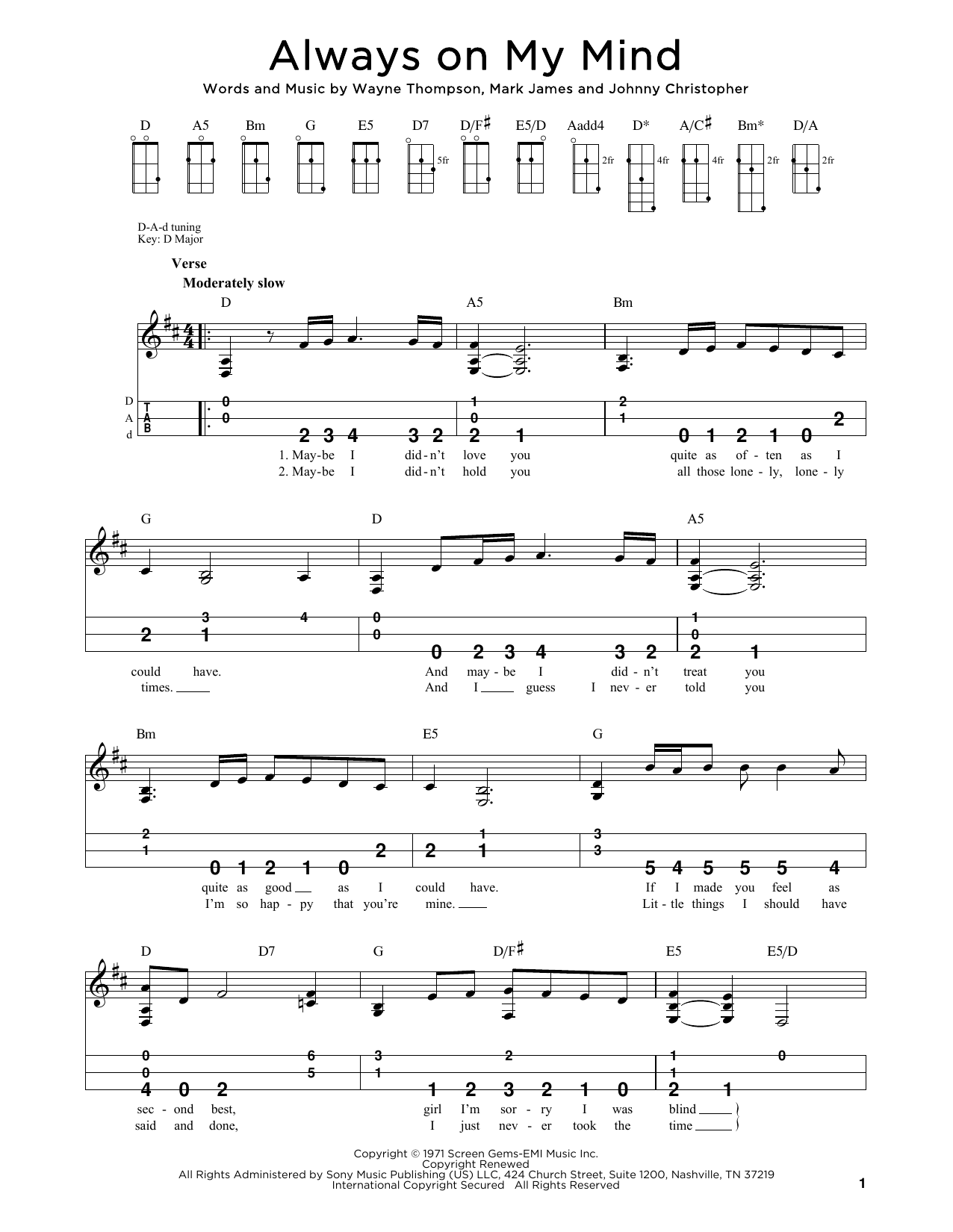 Willie Nelson Always On My Mind (arr. Steven B. Eulberg) Sheet Music Notes & Chords for Dulcimer - Download or Print PDF