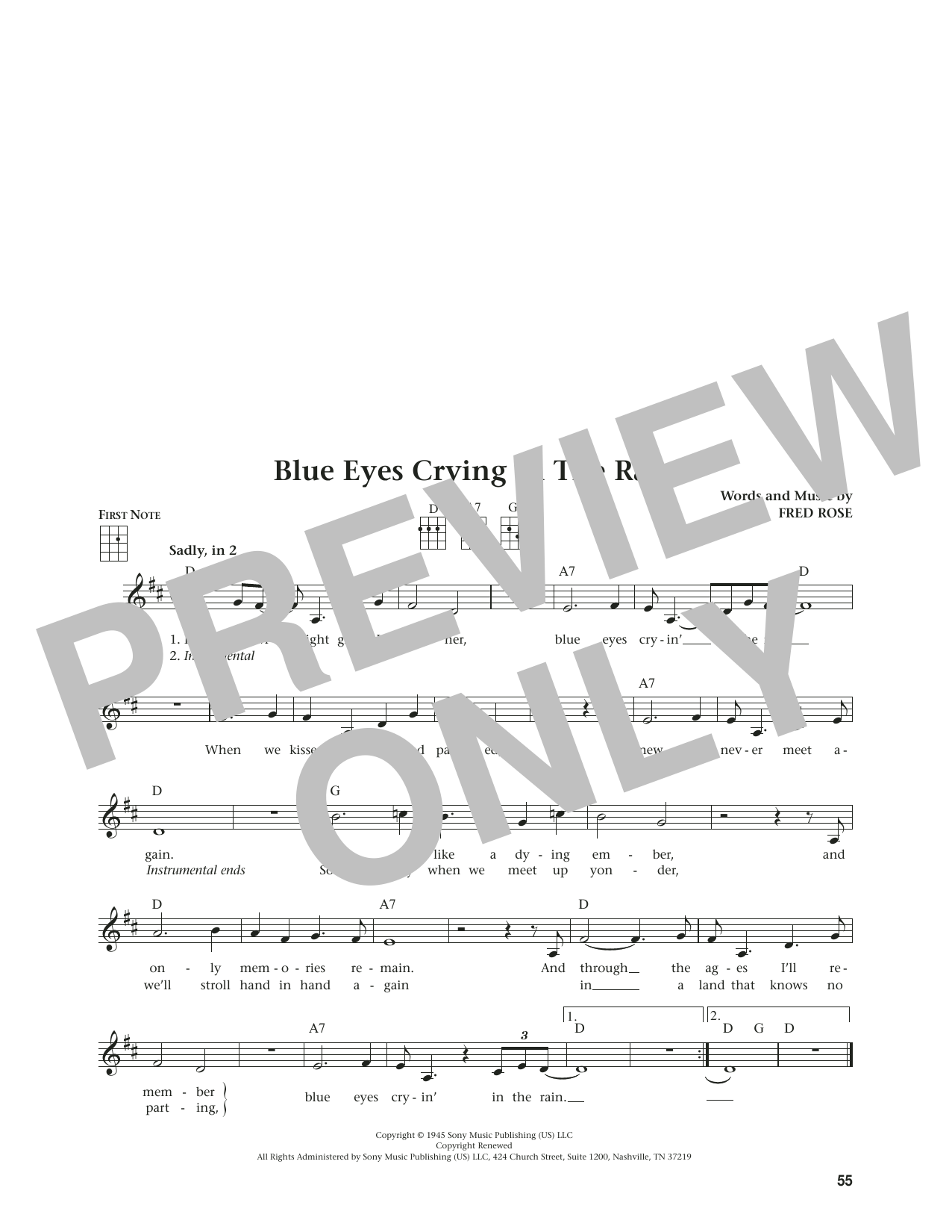 Willie Nelson Blue Eyes Crying In The Rain (from The Daily Ukulele) (arr. Jim Beloff) Sheet Music Notes & Chords for Ukulele - Download or Print PDF