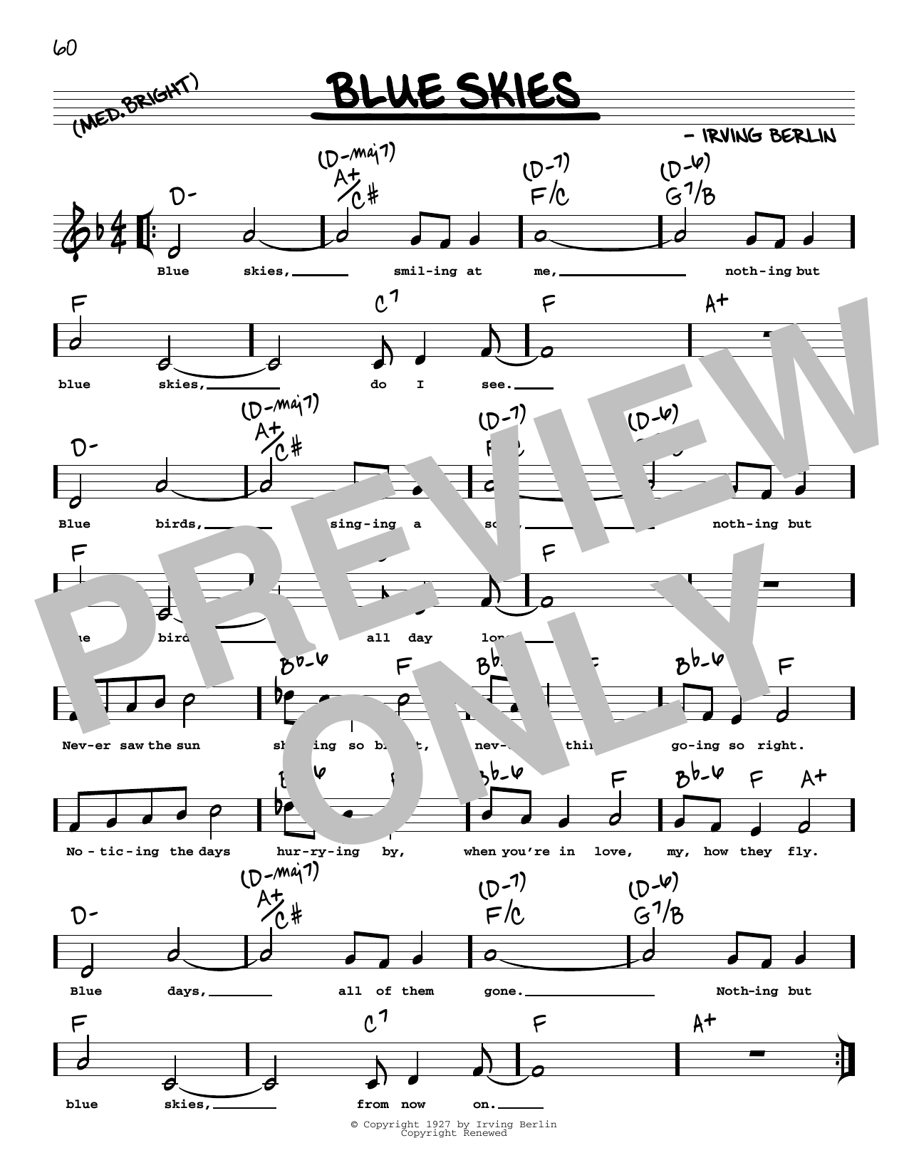 Willie Nelson Blue Skies (arr. Robert Rawlins) Sheet Music Notes & Chords for Real Book – Melody, Lyrics & Chords - Download or Print PDF
