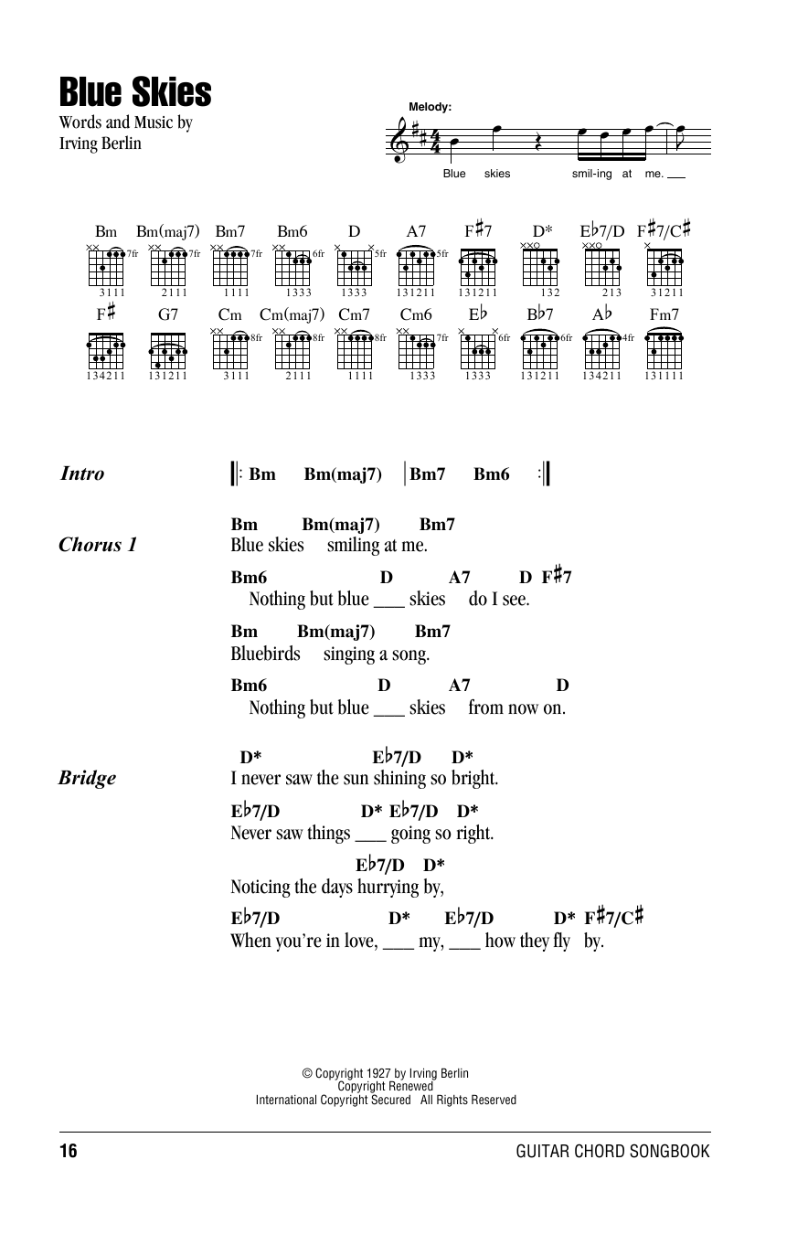 Willie Nelson Blue Skies Sheet Music Notes & Chords for Lyrics & Chords - Download or Print PDF