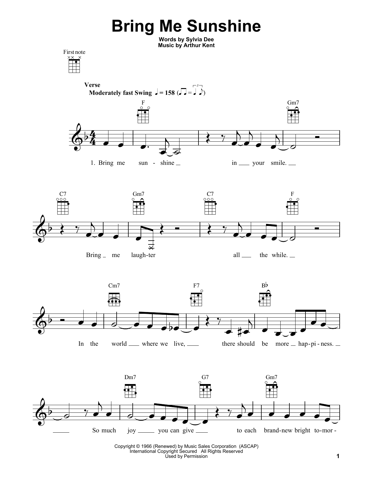 Willie Nelson Bring Me Sunshine Sheet Music Notes & Chords for Ukulele - Download or Print PDF
