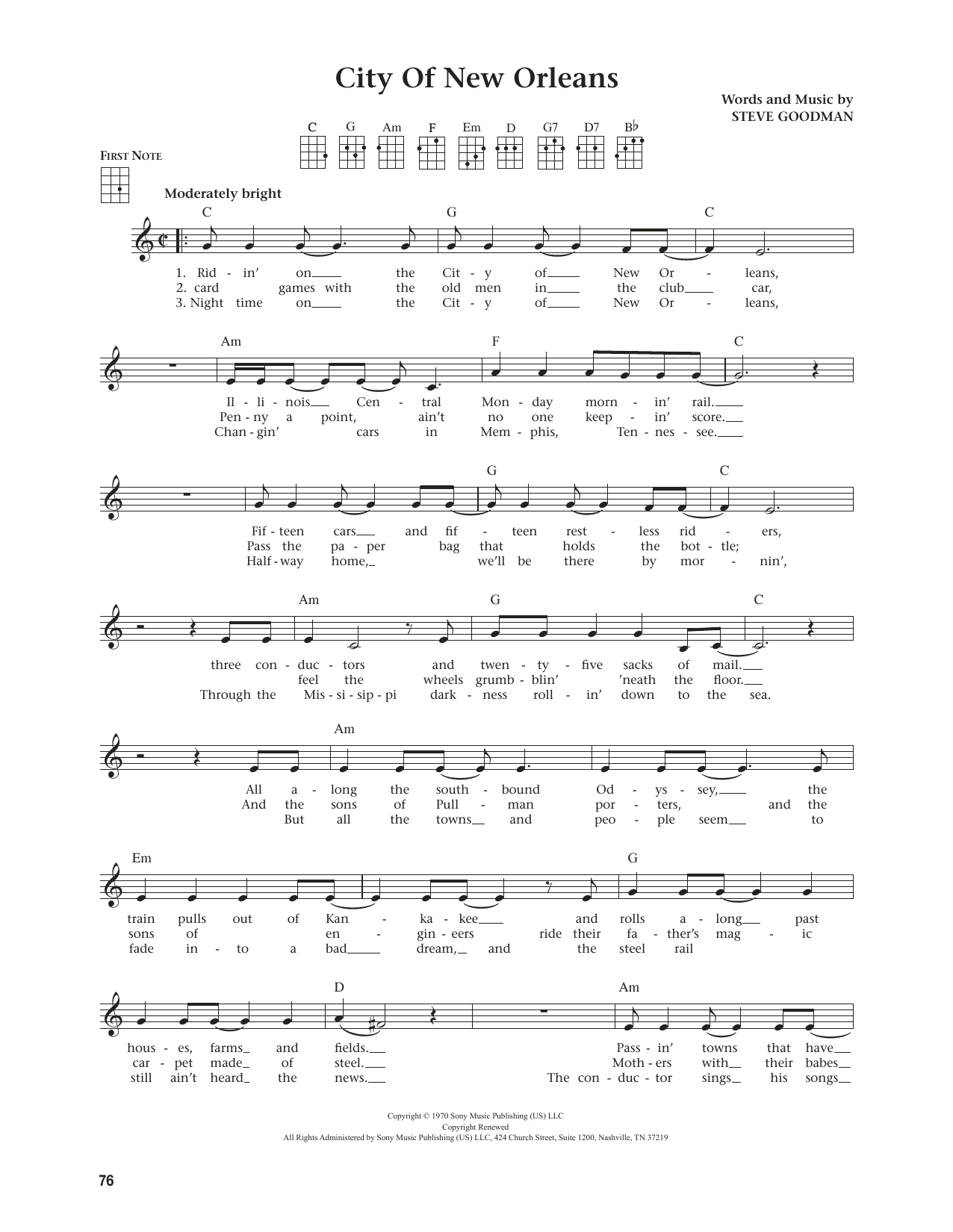 Willie Nelson City Of New Orleans (from The Daily Ukulele) (arr. Jim Beloff) Sheet Music Notes & Chords for Ukulele - Download or Print PDF