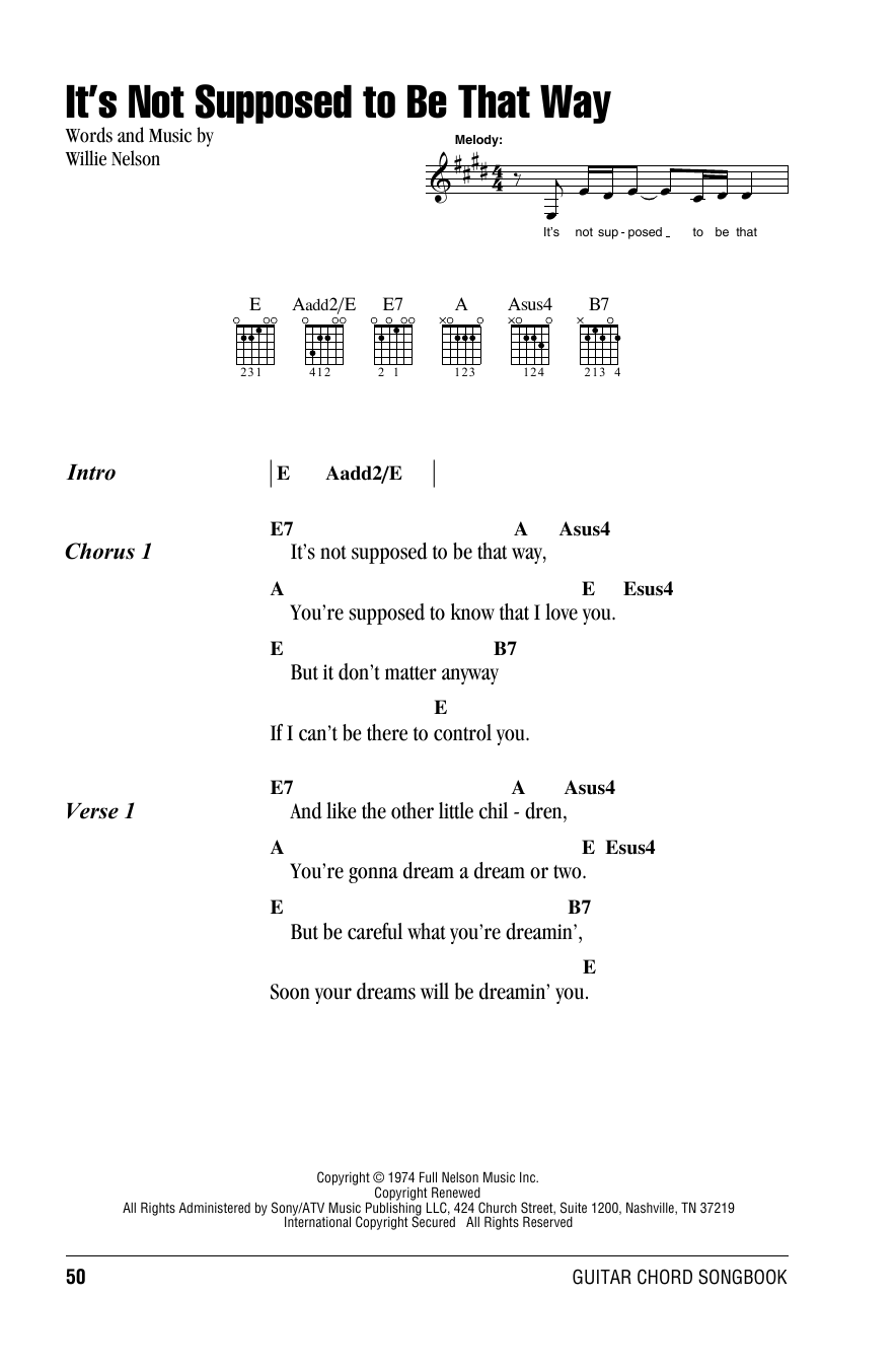 Willie Nelson It's Not Supposed To Be That Way Sheet Music Notes & Chords for Lyrics & Chords - Download or Print PDF