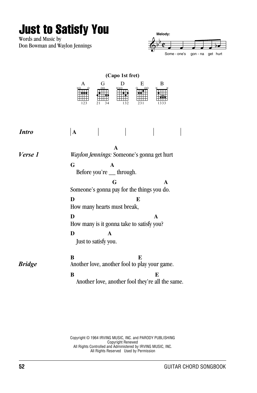Willie Nelson Just To Satisfy You Sheet Music Notes & Chords for Lyrics & Chords - Download or Print PDF