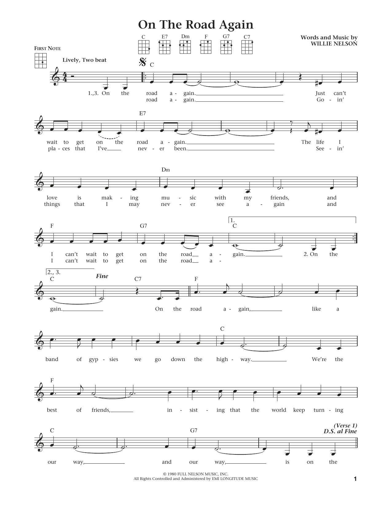 Willie Nelson On The Road Again (from The Daily Ukulele) (arr. Liz and Jim Beloff) Sheet Music Notes & Chords for Ukulele - Download or Print PDF