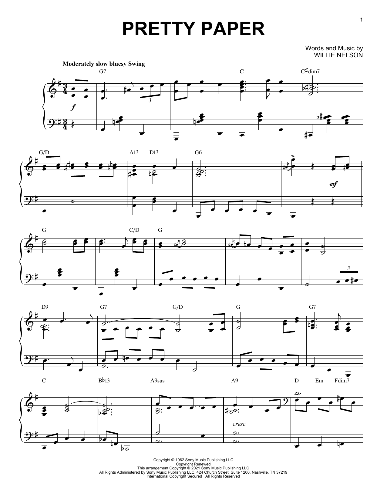 Willie Nelson Pretty Paper [Jazz version] (arr. Brent Edstrom) Sheet Music Notes & Chords for Piano Solo - Download or Print PDF