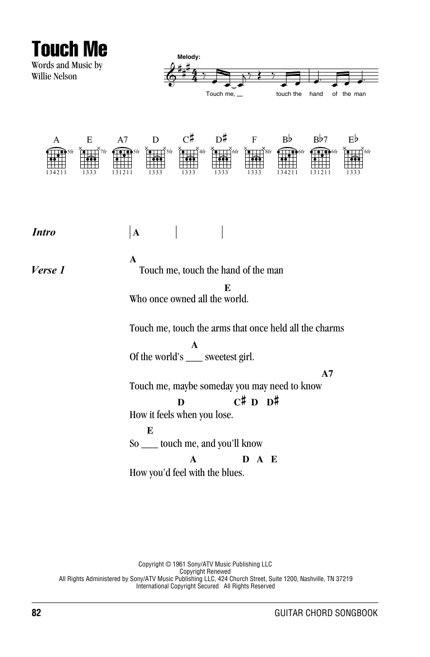 Willie Nelson Touch Me Sheet Music Notes & Chords for Lyrics & Chords - Download or Print PDF