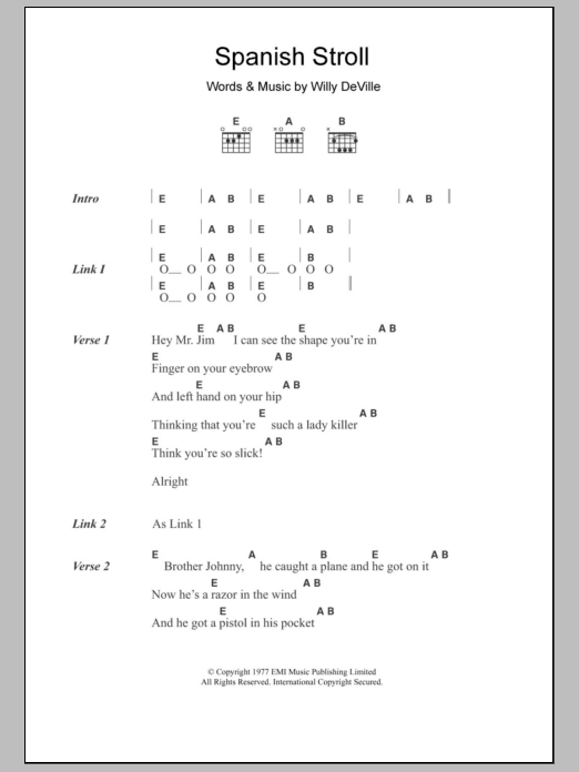 Willy DeVille Spanish Stroll Sheet Music Notes & Chords for Lyrics & Chords - Download or Print PDF