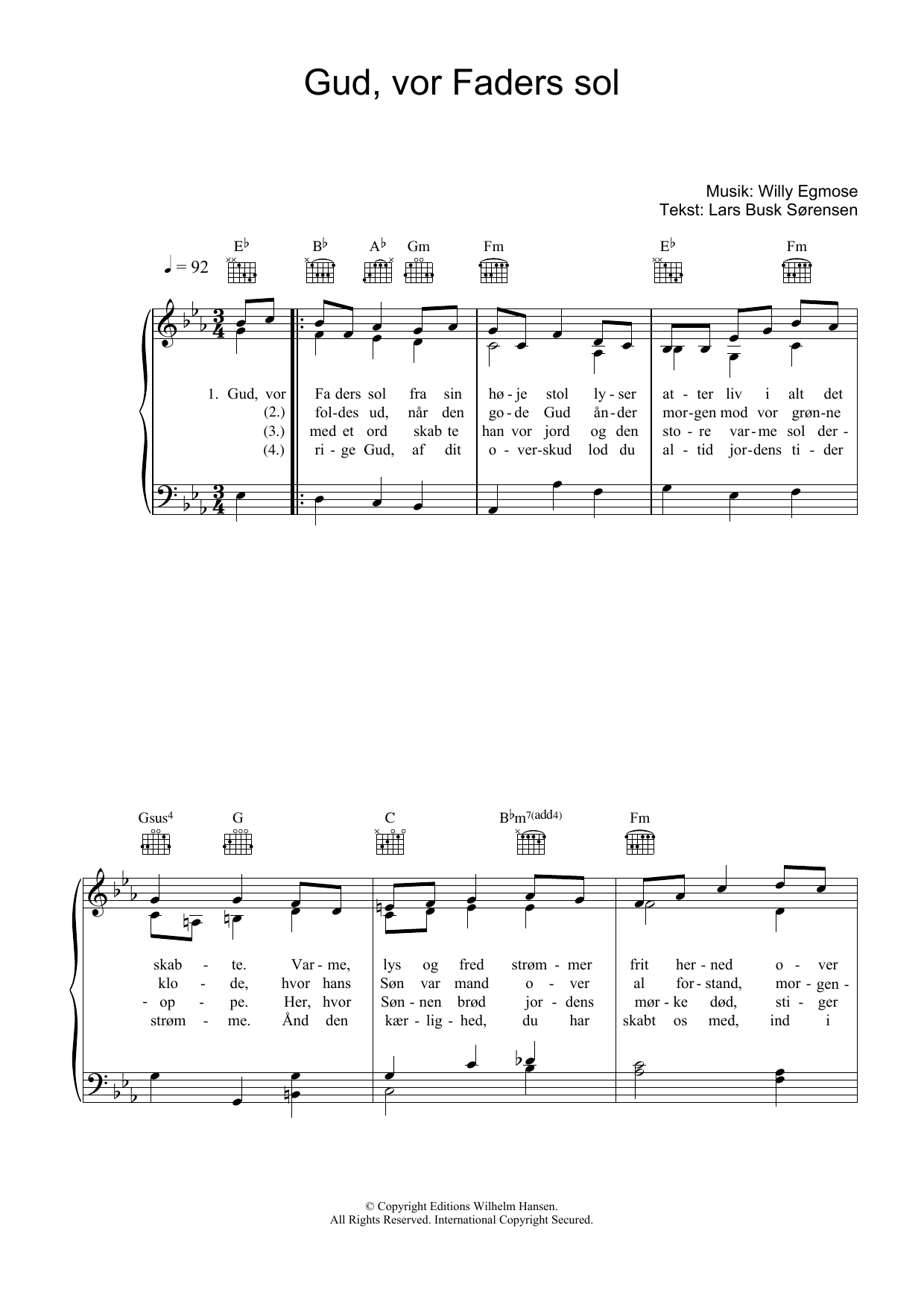 Willy Egmose Gud, Vor Faders Sol Sheet Music Notes & Chords for Piano, Vocal & Guitar (Right-Hand Melody) - Download or Print PDF