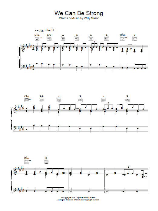 Willy Mason We Can Be Strong Sheet Music Notes & Chords for Piano, Vocal & Guitar - Download or Print PDF