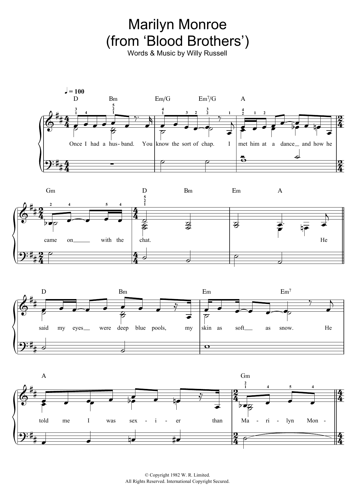 Willy Russell Marilyn Monroe (from Blood Brothers) Sheet Music Notes & Chords for Easy Piano - Download or Print PDF