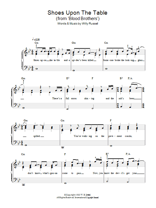 Willy Russell Shoes Upon The Table (from Blood Brothers) Sheet Music Notes & Chords for Easy Piano - Download or Print PDF