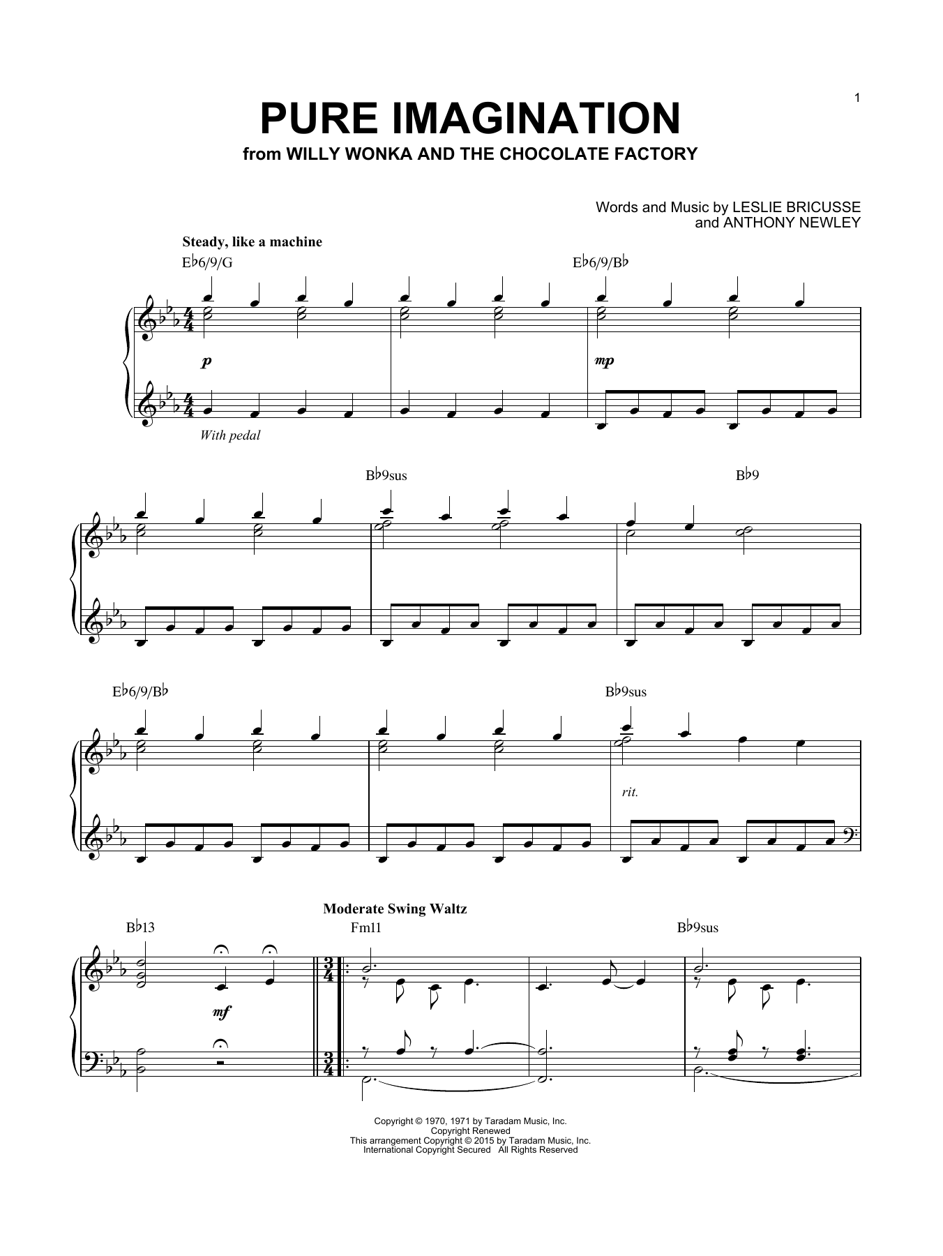 Willy Wonka & the Chocolate Factory Pure Imagination [Jazz version] (arr. Brent Edstrom) Sheet Music Notes & Chords for Piano - Download or Print PDF