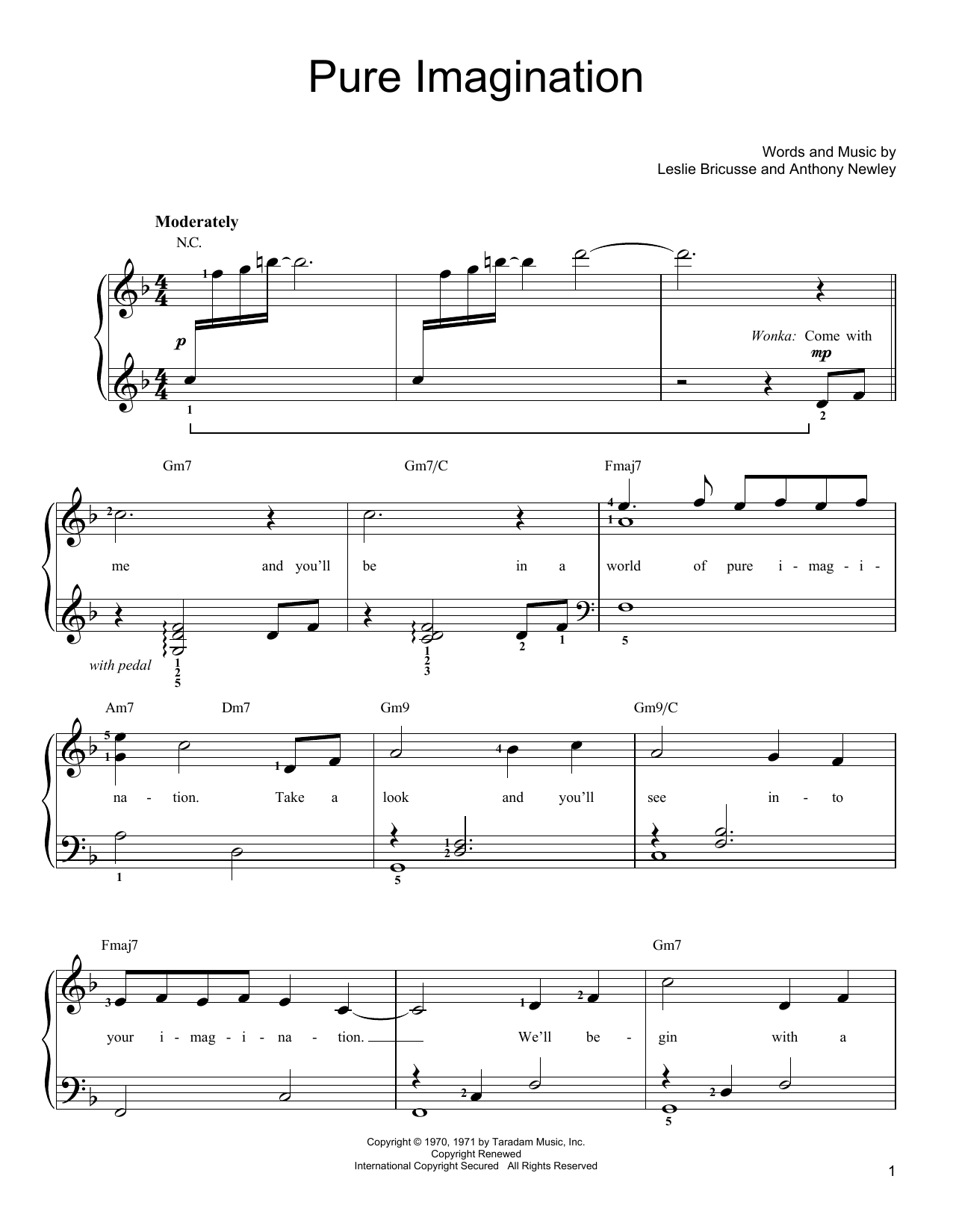 Willy Wonka & the Chocolate Factory Pure Imagination Sheet Music Notes & Chords for Piano, Vocal & Guitar (Right-Hand Melody) - Download or Print PDF