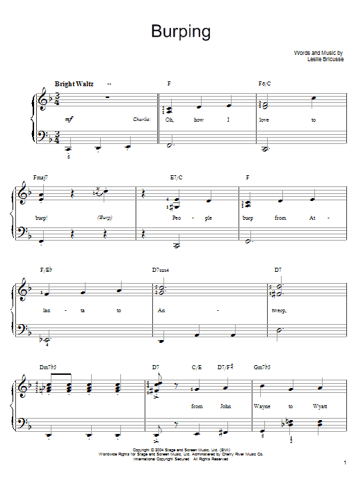 Willy Wonka Burping Sheet Music Notes & Chords for Easy Piano - Download or Print PDF