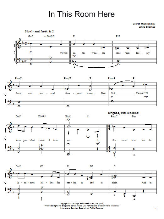 Willy Wonka In This Room Here Sheet Music Notes & Chords for Easy Piano - Download or Print PDF