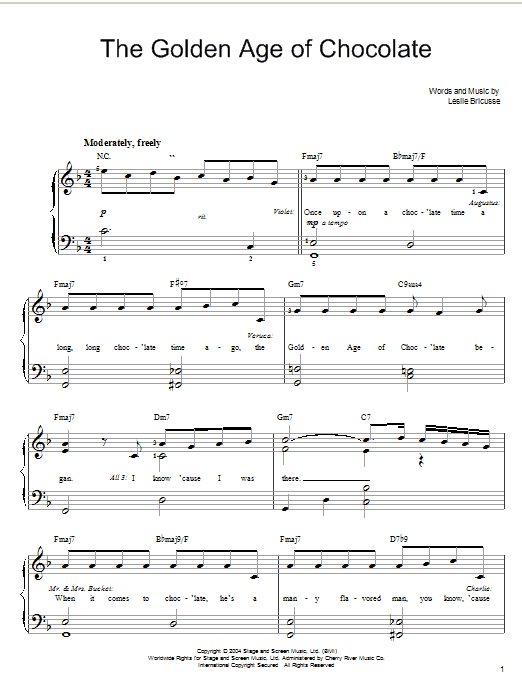 Willy Wonka The Golden Age Of Chocolate Sheet Music Notes & Chords for Easy Piano - Download or Print PDF