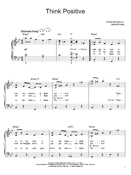 Willy Wonka Think Positive Sheet Music Notes & Chords for Easy Piano - Download or Print PDF