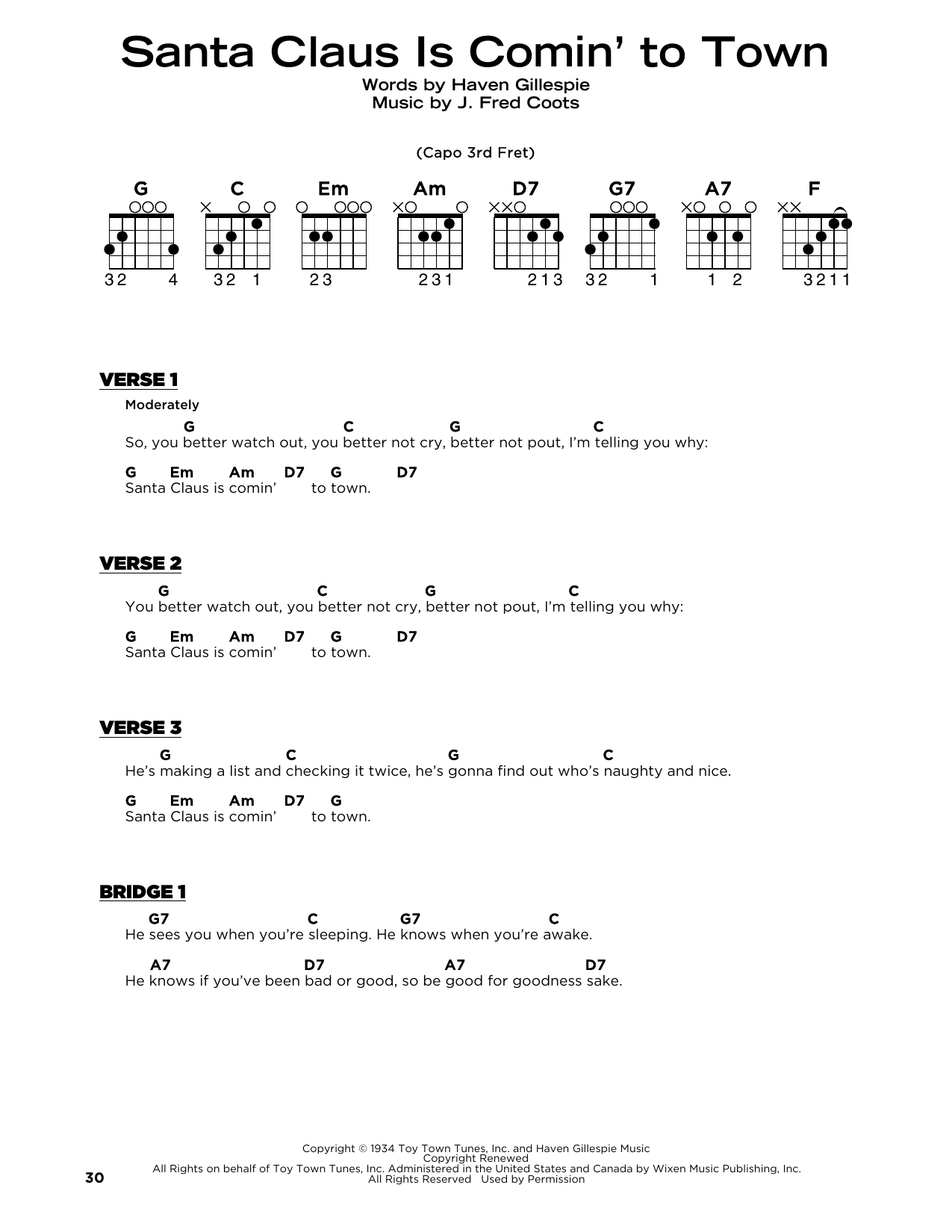 Wilson Phillips Santa Claus Is Comin' To Town Sheet Music Notes & Chords for Really Easy Guitar - Download or Print PDF