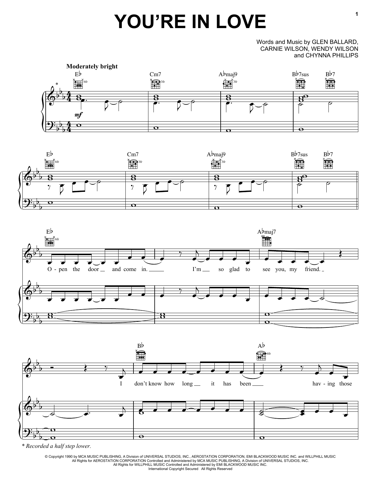 Wilson Phillips You're In Love Sheet Music Notes & Chords for Piano, Vocal & Guitar Chords (Right-Hand Melody) - Download or Print PDF