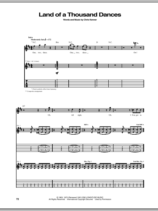 Wilson Pickett Land Of A Thousand Dances Sheet Music Notes & Chords for Guitar Tab - Download or Print PDF