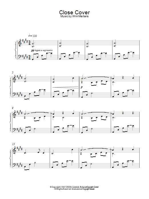 Wim Mertens Close Cover Sheet Music Notes & Chords for Piano Solo - Download or Print PDF