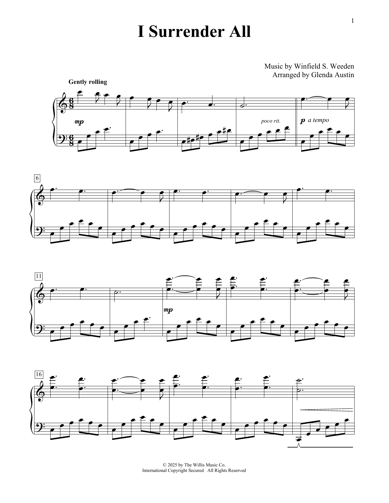 Winfield S. Weeden I Surrender All (arr. Glenda Austin) Sheet Music Notes & Chords for Educational Piano - Download or Print PDF