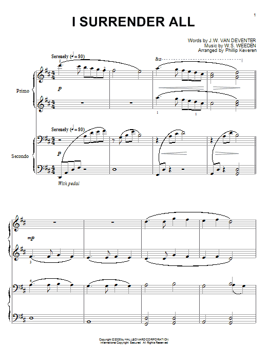 Judson W. Van De Venter I Surrender All Sheet Music Notes & Chords for Piano Duet - Download or Print PDF