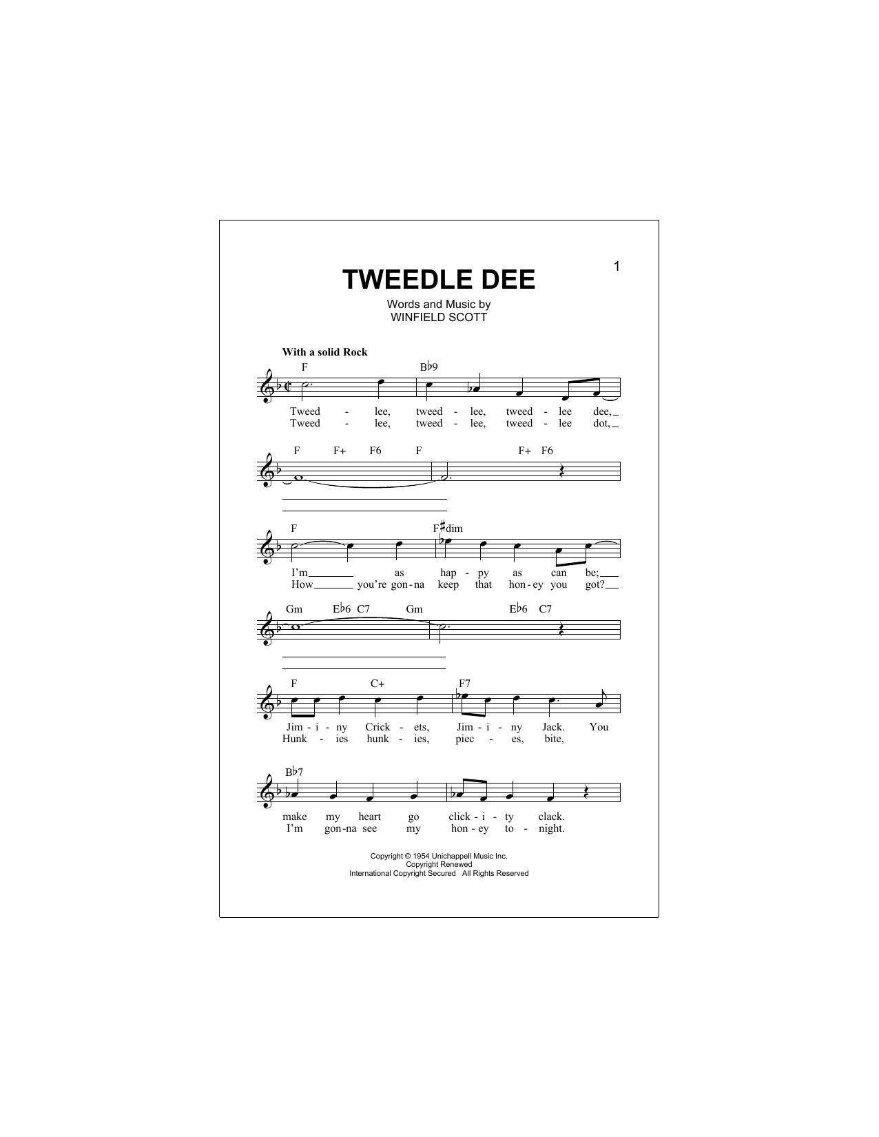 Winfield Scott Tweedle Dee Sheet Music Notes & Chords for Melody Line, Lyrics & Chords - Download or Print PDF
