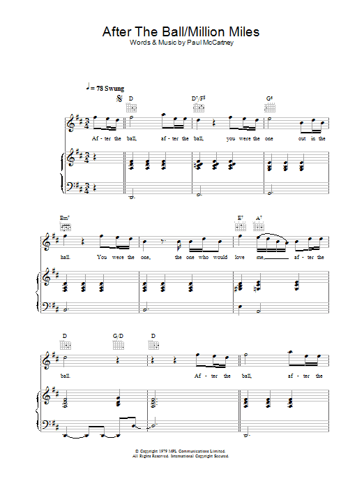 Wings After The Ball/Million Miles Sheet Music Notes & Chords for Piano, Vocal & Guitar - Download or Print PDF