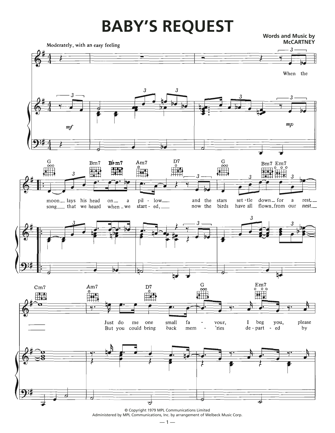 Wings Baby's Request Sheet Music Notes & Chords for Piano, Vocal & Guitar (Right-Hand Melody) - Download or Print PDF