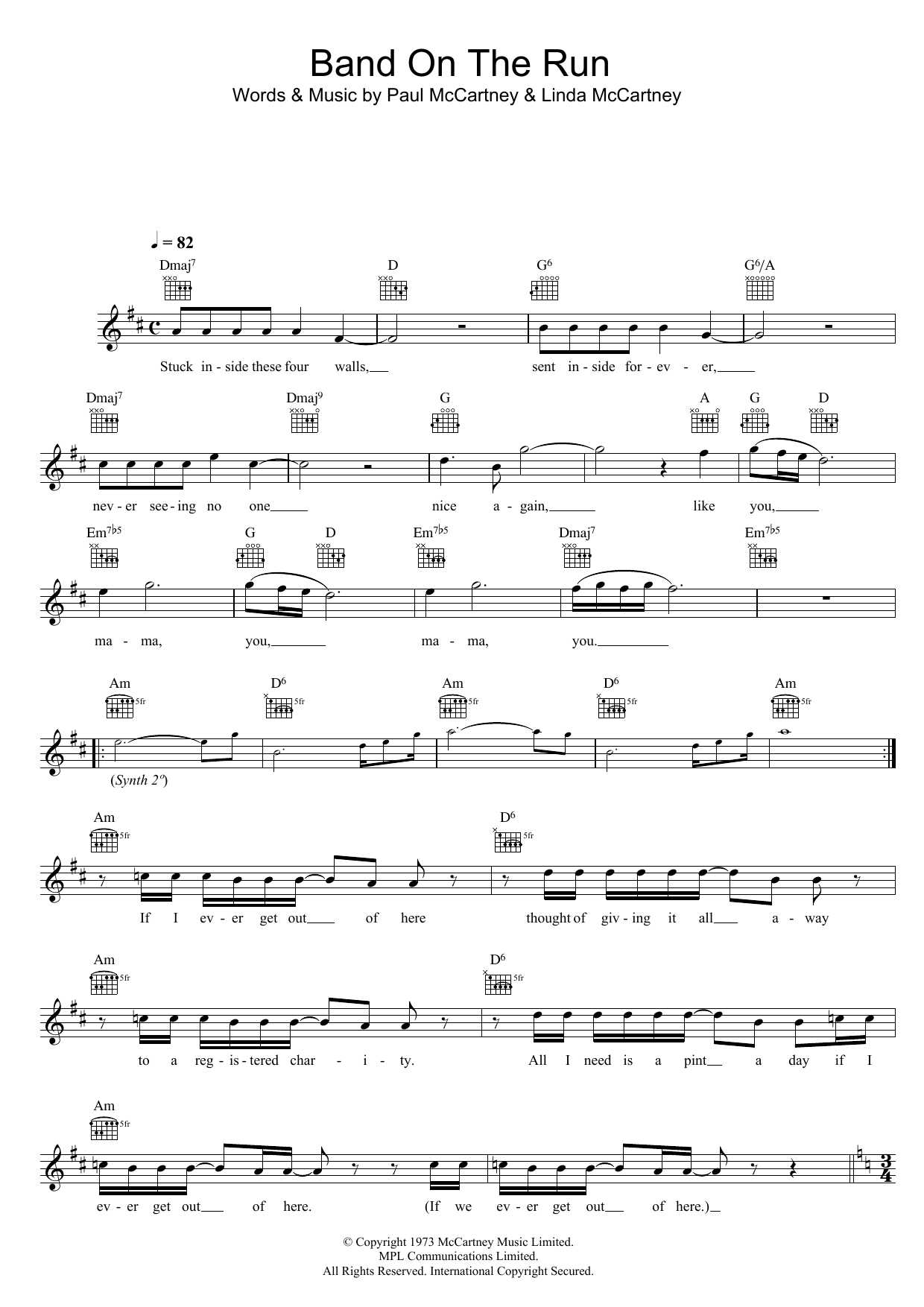 Wings Band On The Run Sheet Music Notes & Chords for Lead Sheet / Fake Book - Download or Print PDF